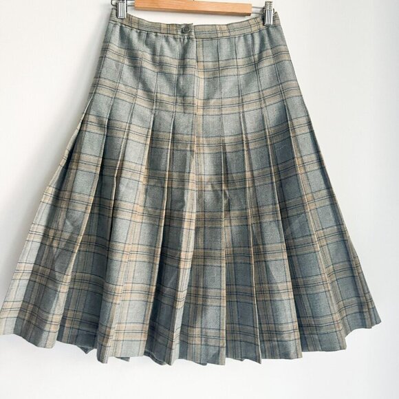 Vintage Hand Made Wool Grey Warm Pleated Midi Skirt S/M - Picture 6 of 6